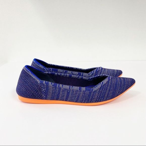 Rothy’s Flats Point Bright Blue Birdseye Space Dye Orange Sole 6.5 - Picture 4 of 6
